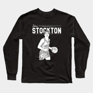 John Stockton | White retro Long Sleeve T-Shirt